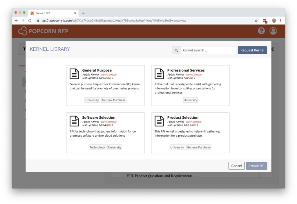 Screenshot of the kernel library in Popcorn RFP